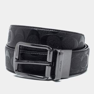 Coach Black Signature Leather Reversible Buckle  Belt