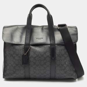 Coach Black Signature Coated Canvas and Leather Metropolitan Portfolio Briefcases Bag