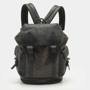 Pre Owned Coach Hudson Black/Brown Signature Coated Canvas and Leather Backpack