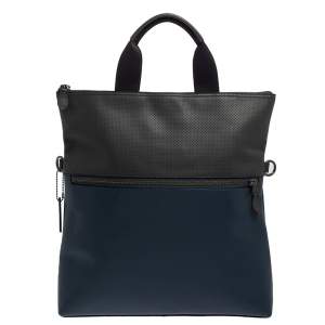 Coach Blue/Grey Perforated Leather Charles Foldover Tote 