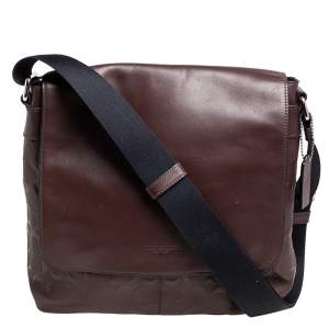 Coach Brown Signature Embossed Leather Charles Messenger Bag