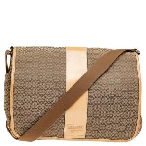 Coach Beige/Brown Signature Canvas And Leather Diaper Messenger Bag