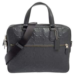 Coach Navy Blue Signature Embossed Leather Hudson Briefcase 