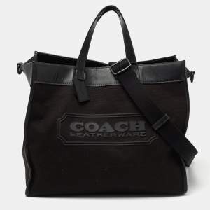 Coach Black Canvas And Leather With Coach Badge Field 40 Tote