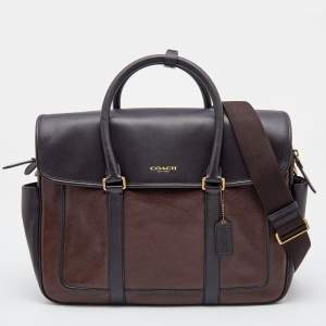 Coach Two Tone Dark Brown Leather Commuter Briefcase 