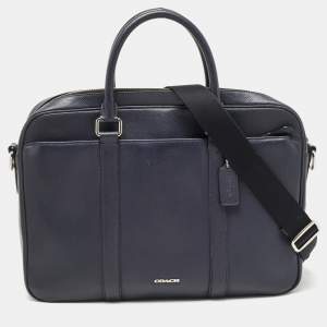 Coach Dark Blue Leather Perry Slim Laptop Bag