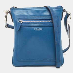 Coach Navy Blue Leather Front Pocket Slim Messenger Bag 