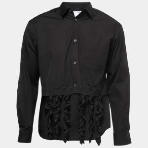 Comme des Garçons Black Cotton Ruffled Asymmetrical Shirt M