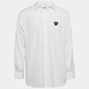 Comme des Garcons Play White Cotton Heart Applique Shirt L