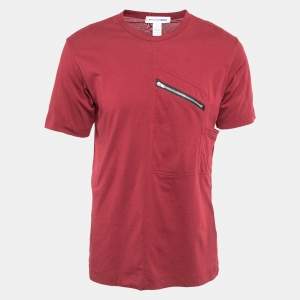 Comme des Garcons Shirt Burgundy Cotton Zip Detail T-Shirt L