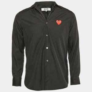 Comme des Garcons Black Cotton Heart Applique Detail Shirt S