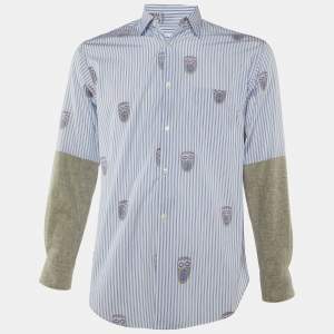 Comme des Garçons White & Blue Striped Contrast Sleeve Detail Shirt XS