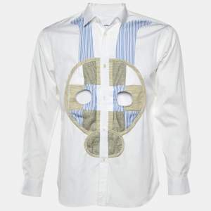 Comme des Garcons White Cotton Contrast Skull Detail Shirt XS