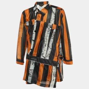 Pre Owned Comme des Garcons Homme Plus Multicolor Striped Mesh Long Jaacket M