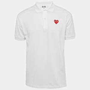 Pre Owned Comme des Garçons Play White Heart Pique Polo T-Shirt XL