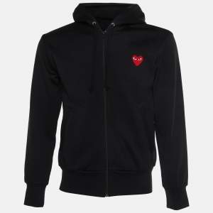 Pre Owned Comme des Garçons Play Black Jersey Zip-Up Hoodie S