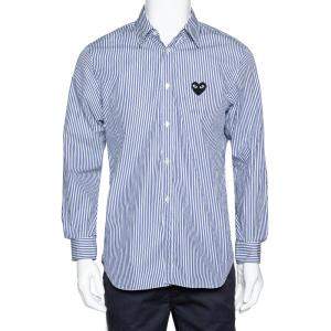 Commes des Garcons Play Blue Striped Cotton Logo Detail Shirt M