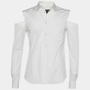 Commes des Garcons White Poplin Distressed Sleeve Shirt S