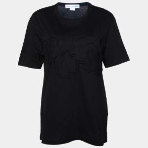 Comme des Garcons Black Floral Applique Cotton Knit T-Shirt M