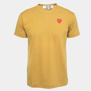 Comme des Garcons Play Ochre Heart Patch Cotton Crew Neck T-Shirt L