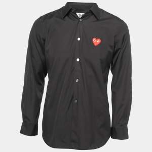 Comme des Garçons Black Cotton Heart Applique Button Front Shirt M