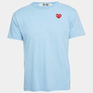 Comme des Garcons Play Blue Cotton Red Heart Applique T-Shirt L