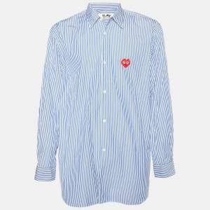Comme des Garcons Play X The Invader Blue Striped Cotton Long Sleeve Shirt XXL