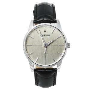 Corum Silver Stainless Steel Leather Heritage 157.16320/0001 BA48 Men's Wristwatch 38 mm