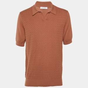 Pre Owned تي شيرت بولو كروسياني بني حياكة سلة مقاس كبير - لارج