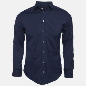 مملوكة مسبقًا D&G Navy Blue Cotton Brad Slim Fit Shirt S