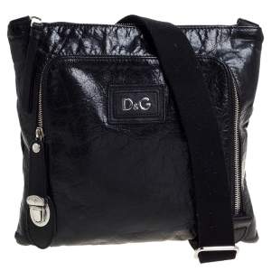 D & G Black Leather Alan Messenger Bag
