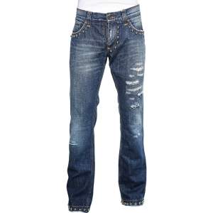 D&G Navy Blue Distressed Denim Studded Detail Jeans 3XL