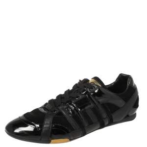 D&G Black Suede and Patent Leather Lace Up Low Top Sneakers Size 43