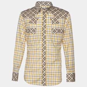D&G Yellow Checkered Cotton Button Front Shirt XL