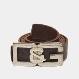 Pre Owned D&G Logo 90 CM Buckle Belt Brown Leather
