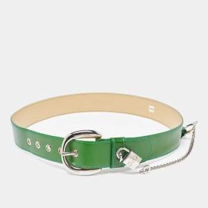 D&G Green Leather Padlock Buckle Belt 85CM