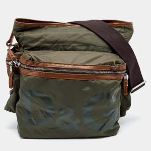 D&G Green/Brown Nylon and Leather Messenger Bag