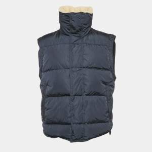 Dolce & Gabbana Navy Blue Shearling Collar Nylon Puffer Vest L