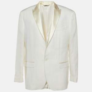 مملوكة مسبقًا D&G White Linen Blend One Buttoned Blazer 3XL