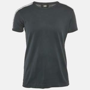 مملوكة مسبقًا D&G  Navy Blue Cotton Striped Band Trim Detail Cotton T-Shirt L