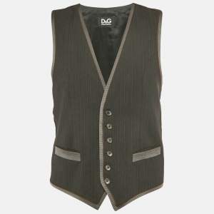 مملوكة مسبقًا D&G Grey/Black Striped Rayon Blend Waistcoat M