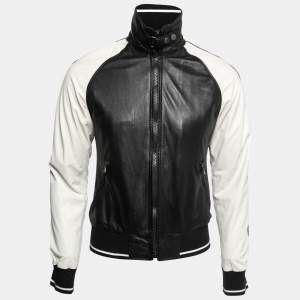 D&G Monochrome Leather Raglan Sleeve Zip Front Jacket S