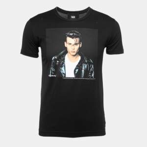 D&G Black Cry Baby Johnny Depp Print Cotton Crew Neck T Shirt M