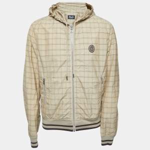 D&G Beige Checker Printed Cotton Blend Hooded Jacket XL