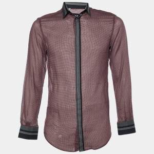D&G Red Printed Cotton Contrast Detail Slim Fit Shirt M