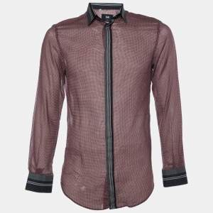 D&G Red Printed Cotton Contrast Detail Slim Fit Shirt M