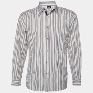 D&G Beige Striped Cotton Button Front Shirt M