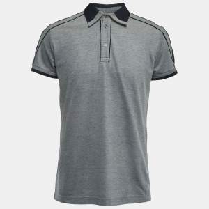D&G Grey/Navy Blue Cotton Pique Polo T-Shirt XL