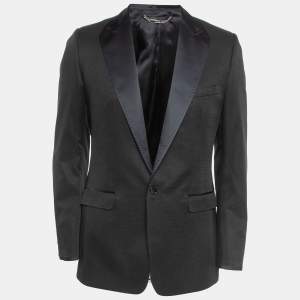 D&G Black Geometric Pattern Jacquard Single Breasted Slim Fit Blazer M  