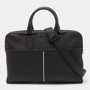 Dior Homme Black Leather Zip Briefcase Bag